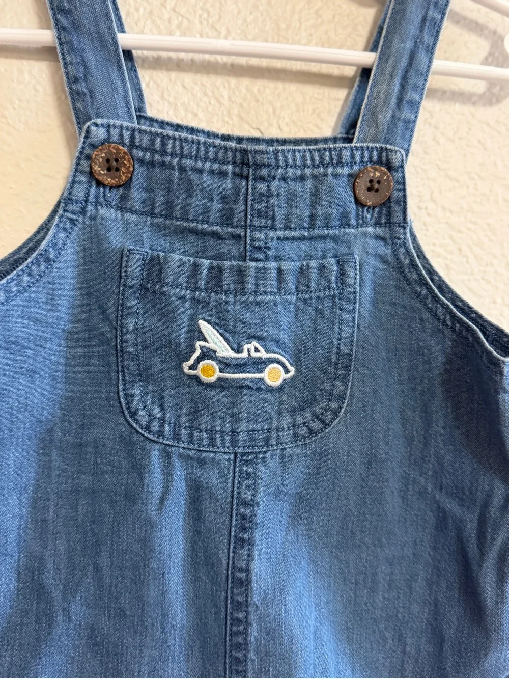 Classic Blue Denim Baby Romper with Car Patch